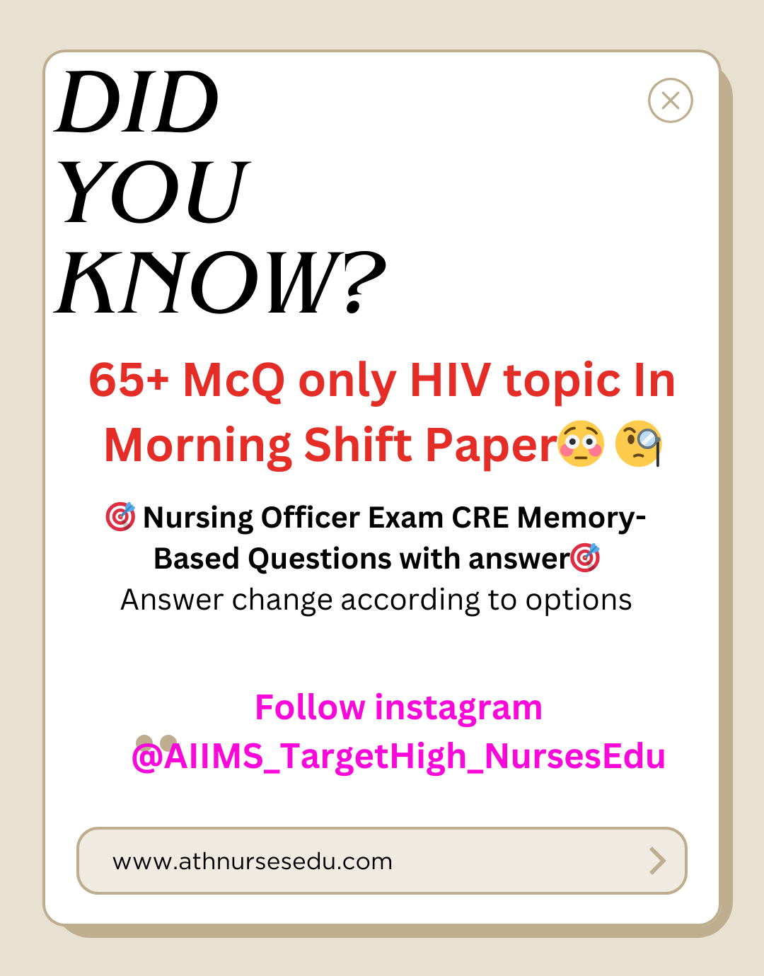 Nursing Officer Exam CRE Memory- Based Paper Morning shift